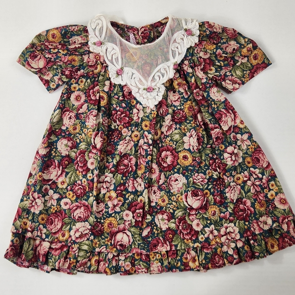 Girl Toddler Dreds Sz 2T Cotton Floral Lace Ruffle Whimsy Cottagecore Vintage